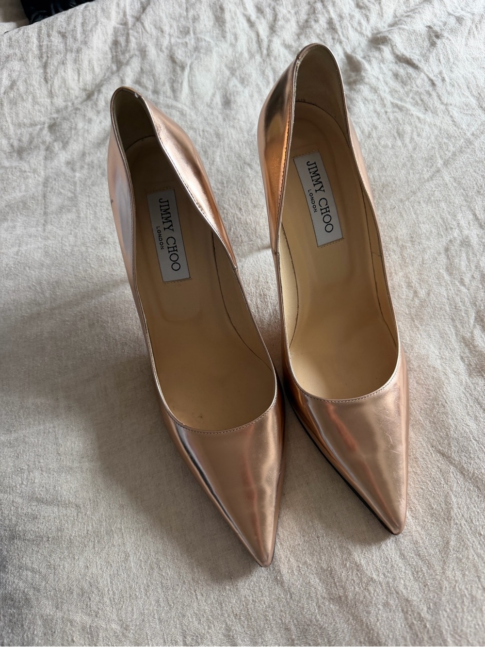 Jimmy Choo Metallic Rose Gold Pointed Pumps EU40 / US9.5